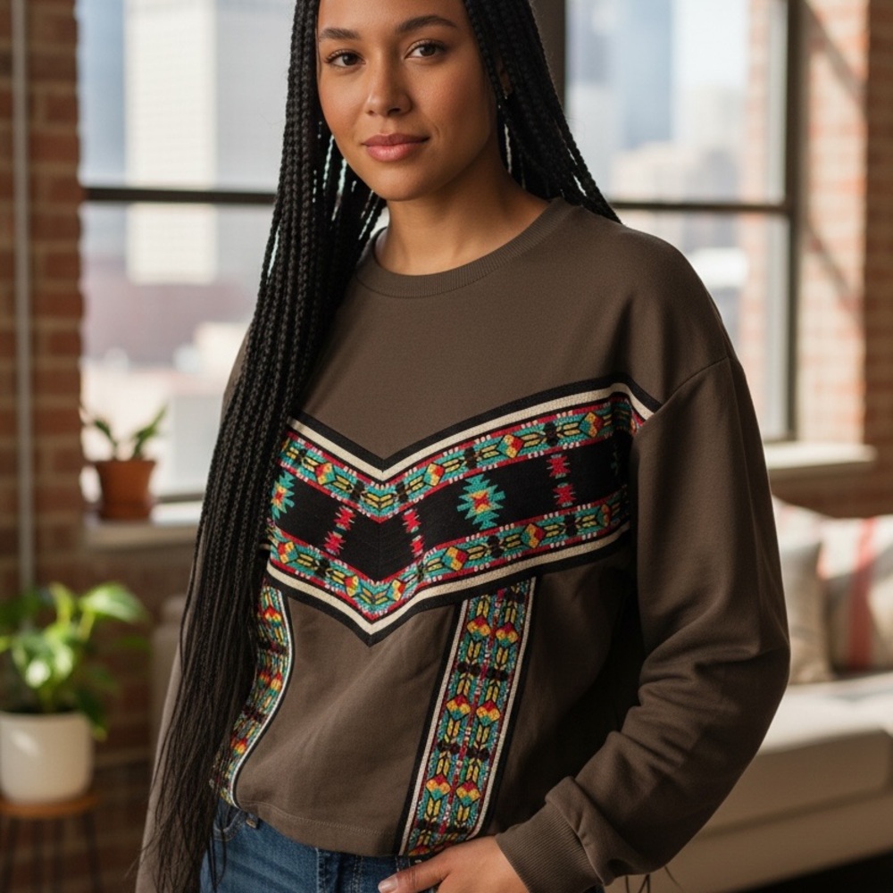 Zara Embroidered Brown Women's Top